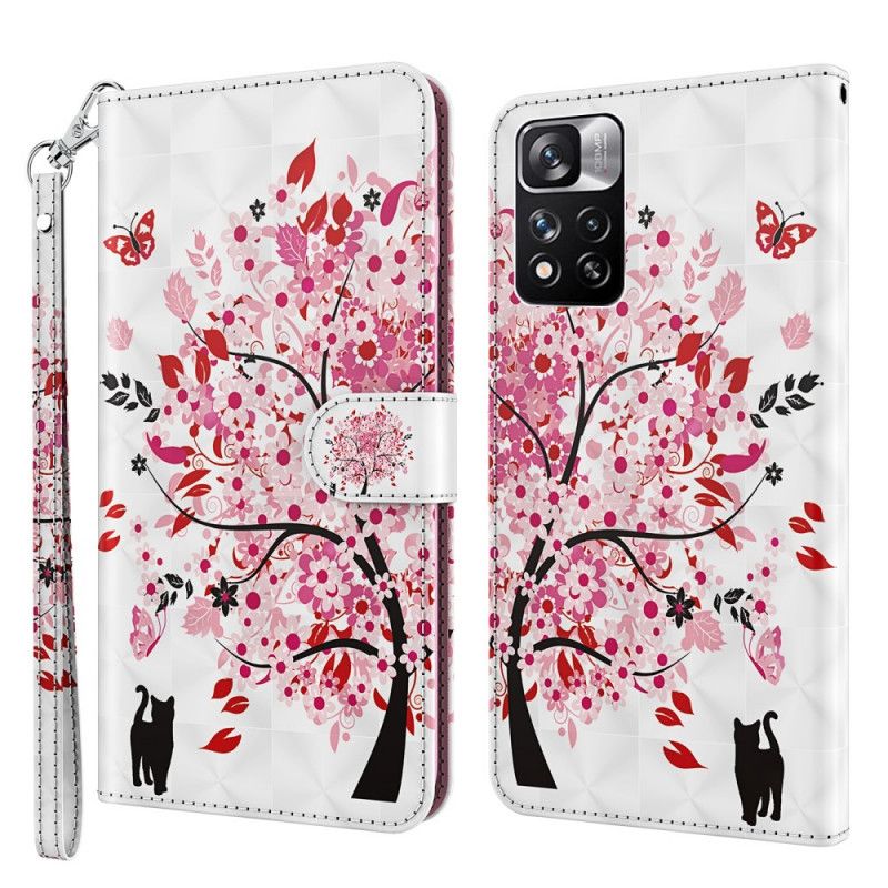 Leren Hoesje Voor Xiaomi Redmi Note 11 Pro / Note 11 Pro Plus Lichtvlek Roze Boom