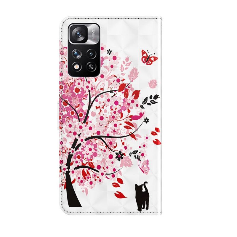 Leren Hoesje Voor Xiaomi Redmi Note 11 Pro / Note 11 Pro Plus Lichtvlek Roze Boom