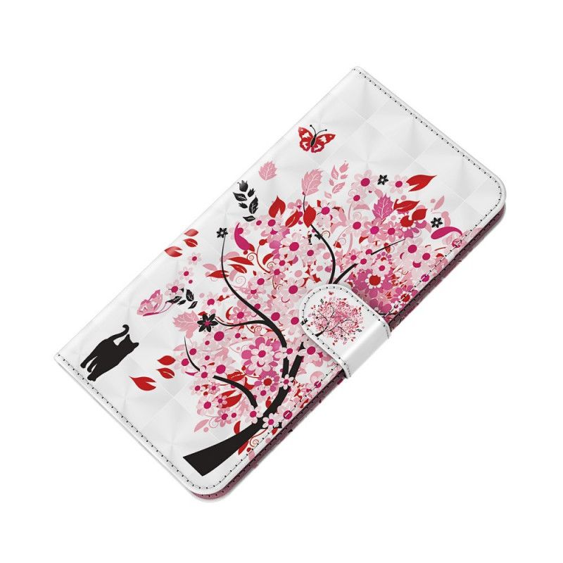 Leren Hoesje Voor Xiaomi Redmi Note 11 Pro / Note 11 Pro Plus Lichtvlek Roze Boom