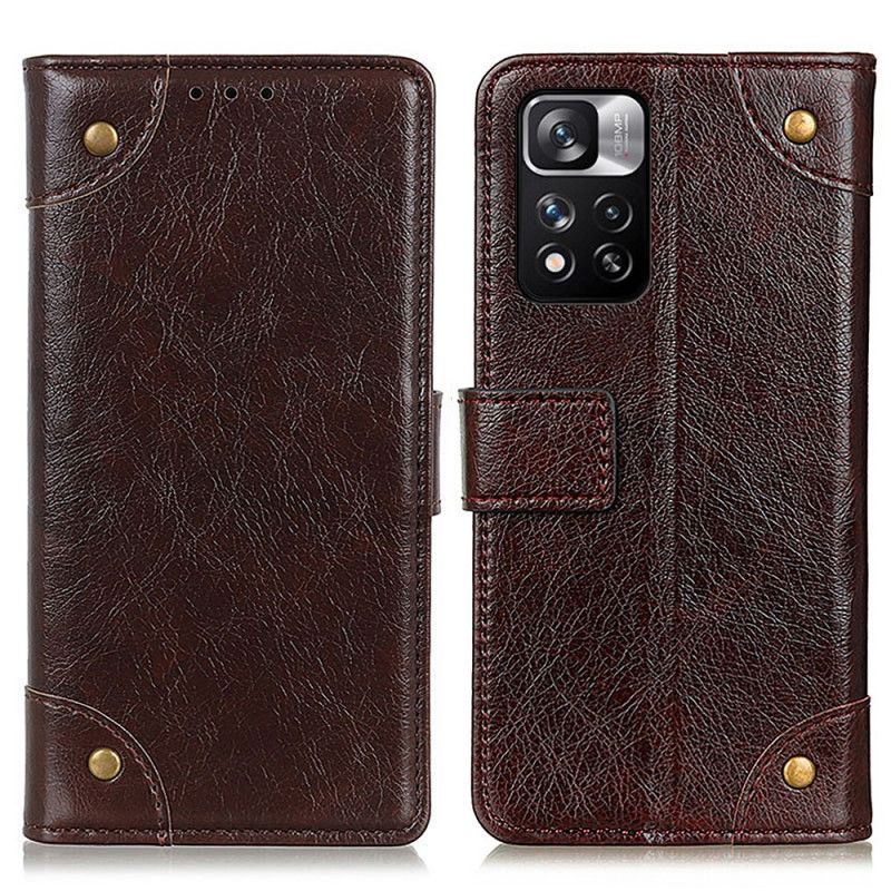 Leren Hoesje Voor Xiaomi Redmi Note 11 Pro / Note 11 Pro Plus Stijl Nappaleren Vintage Klinknagels