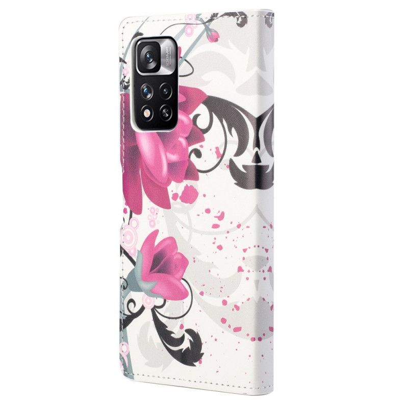 Leren Hoesje Voor Xiaomi Redmi Note 11 Pro / Note 11 Pro Plus Tropische Bloemen