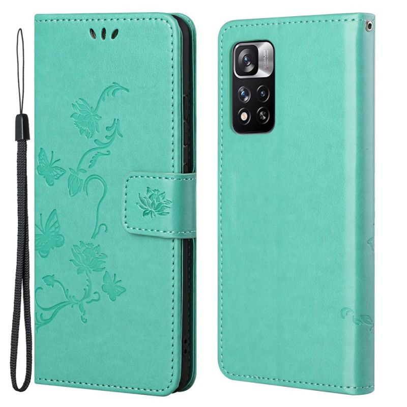 Leren Hoesje Voor Xiaomi Redmi Note 11 Pro / Note 11 Pro Plus Vlinders En Bloemen Van Azië