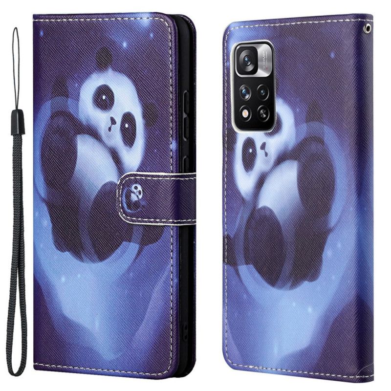 Leren Hoesje Xiaomi Redmi Note 11 Pro / Note 11 Pro Plus Panda Space Strappy Bescherming Hoesje