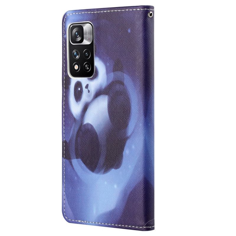 Leren Hoesje Xiaomi Redmi Note 11 Pro / Note 11 Pro Plus Panda Space Strappy Bescherming Hoesje