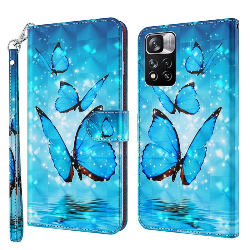 Leren Hoesje Xiaomi Redmi Note 11 Pro / Note 11 Pro Plus Vliegende Blauwe Vlinders Bescherming Hoesje