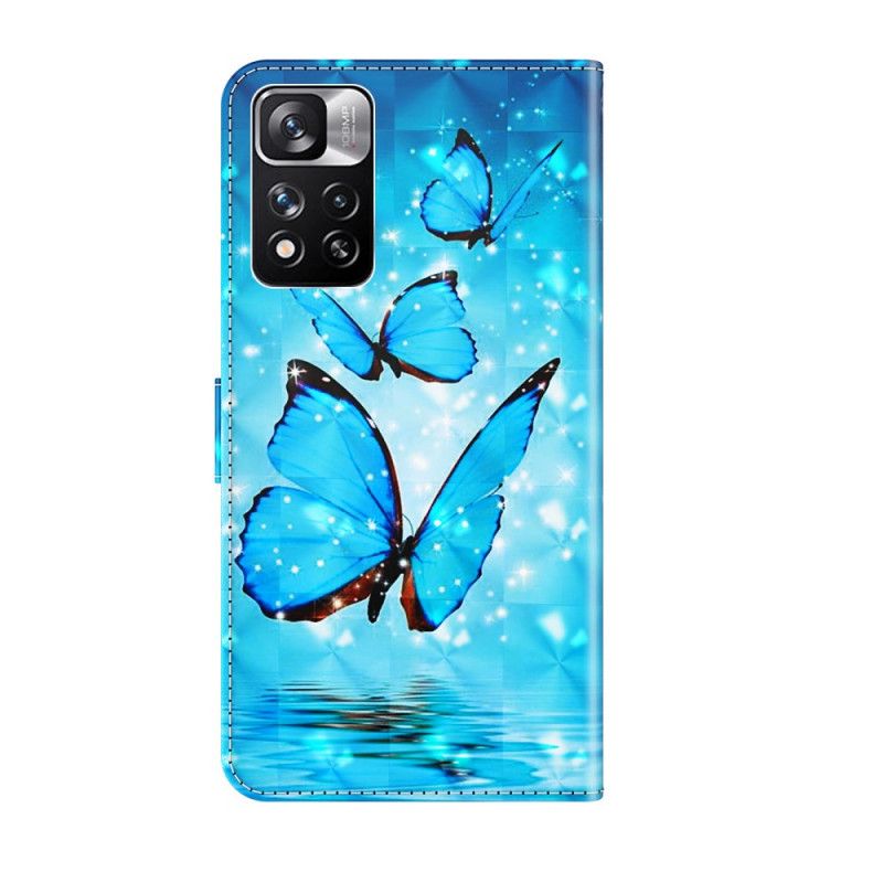 Leren Hoesje Xiaomi Redmi Note 11 Pro / Note 11 Pro Plus Vliegende Blauwe Vlinders Bescherming Hoesje