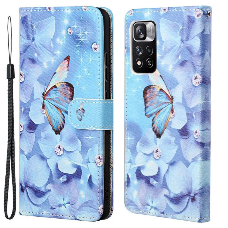 Leren Hoesje Xiaomi Redmi Note 11 Pro / Note 11 Pro Plus Vlinders Met Diamanten Bandjes