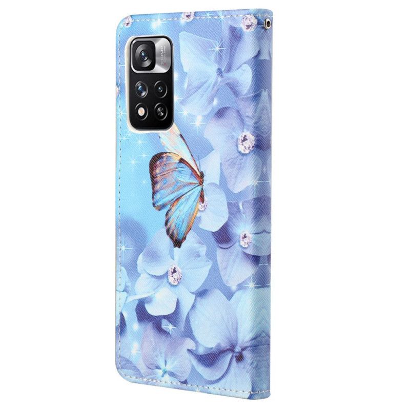 Leren Hoesje Xiaomi Redmi Note 11 Pro / Note 11 Pro Plus Vlinders Met Diamanten Bandjes