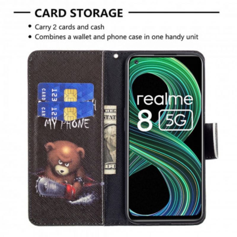 Leren Hoesje Realme 8 5g Gevaarlijke Beer