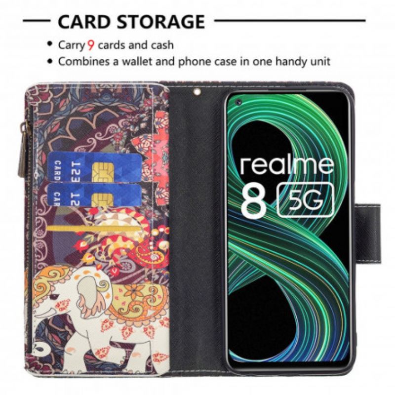 Leren Hoesje Realme 8 5g Olifant Zak Met Rits Bescherming Hoesje