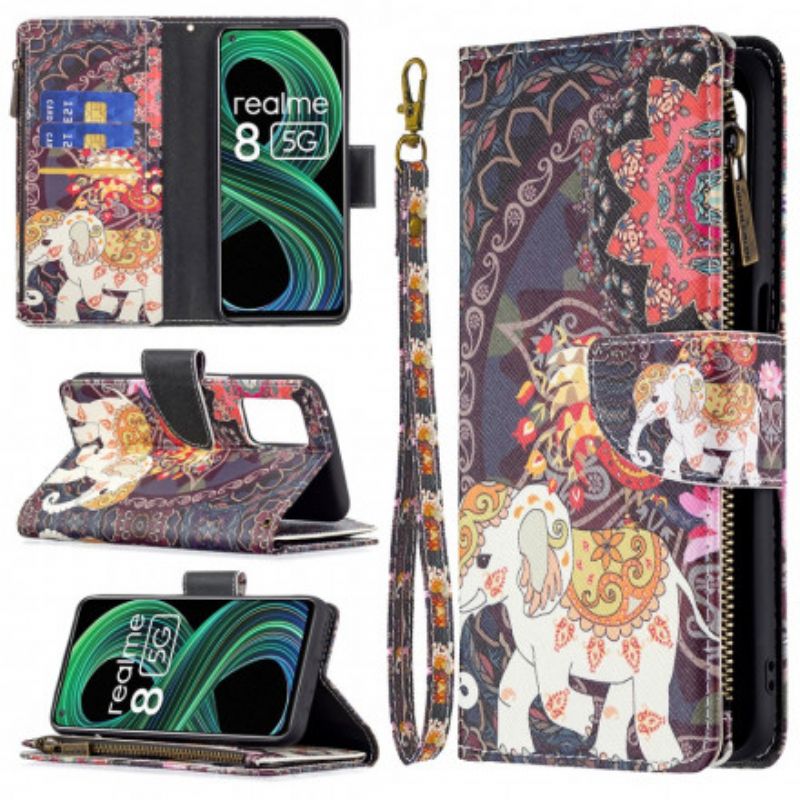 Leren Hoesje Realme 8 5g Olifant Zak Met Rits Bescherming Hoesje