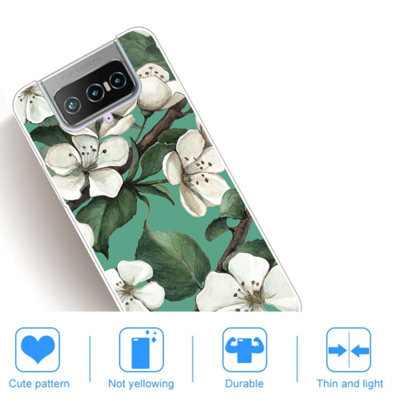 Case Hoesje Asus Zenfone 7 / 7 Pro Telefoonhoesje Geschilderde Witte Bloemen