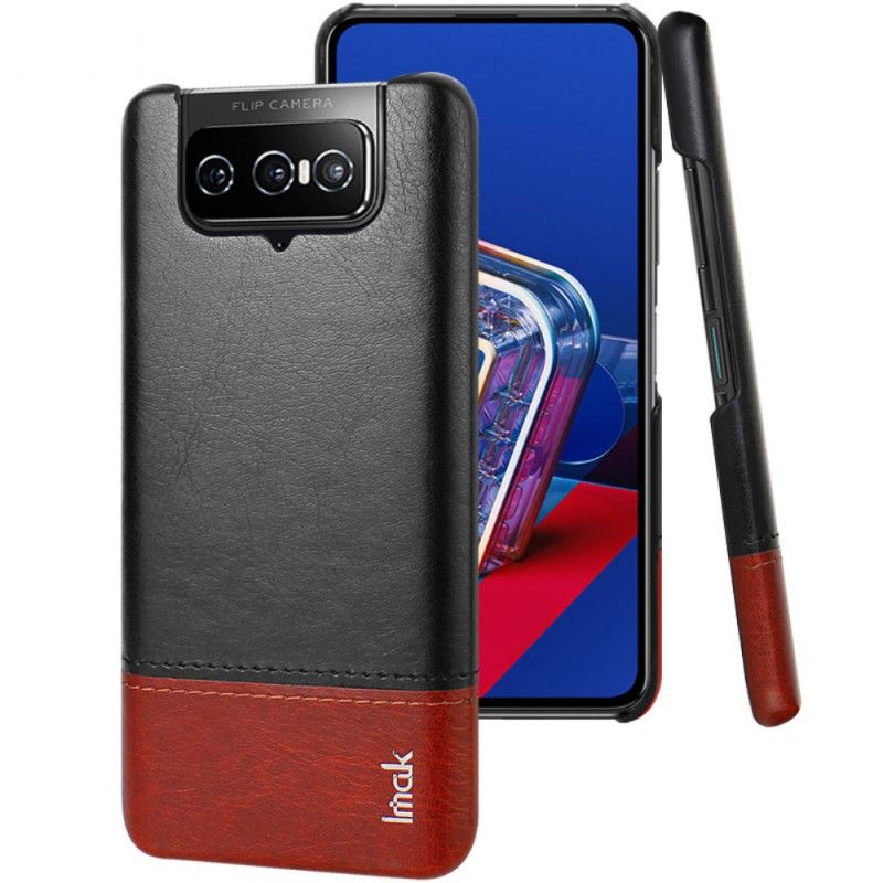 Hoesje Asus Zenfone 7 / 7 Pro Rood Zwart imak Ruiyi Serie Leereffect