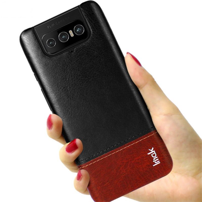 Hoesje Asus Zenfone 7 / 7 Pro Rood Zwart imak Ruiyi Serie Leereffect