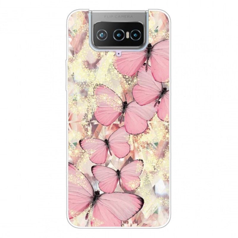 Hoesje voor Asus Zenfone 7 / 7 Pro Paars Roze Vlinders Vlinders