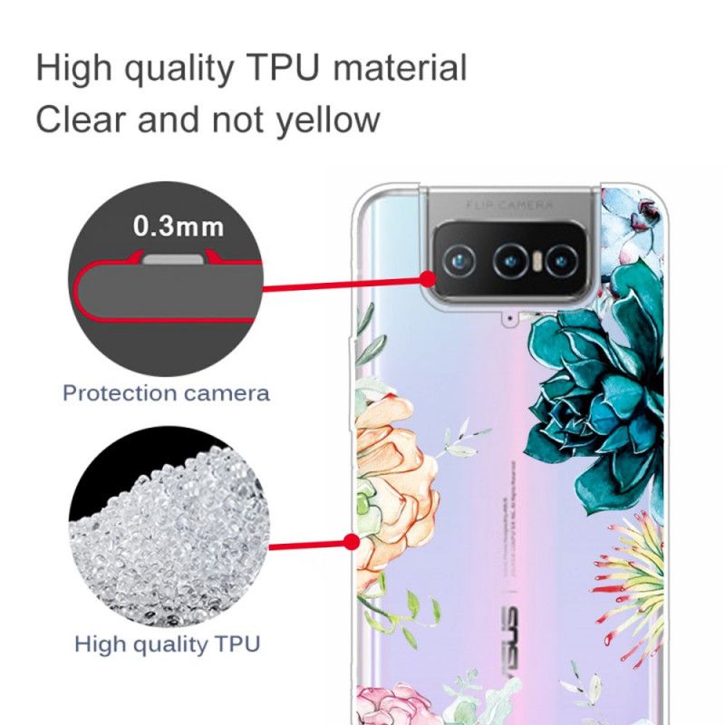 Hoesje voor Asus Zenfone 7 / 7 Pro Transparante Aquarelbloemen