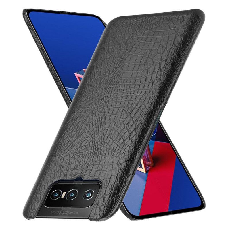 Hoesje voor Asus Zenfone 7 / 7 Pro Wit Zwart Krokodillenhuideffect