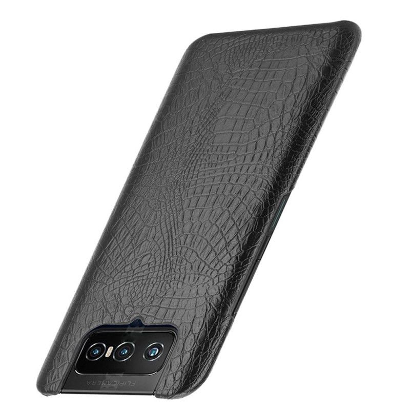 Hoesje voor Asus Zenfone 7 / 7 Pro Wit Zwart Krokodillenhuideffect