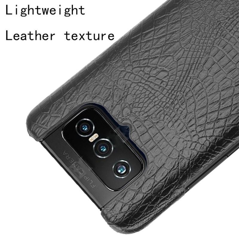 Hoesje voor Asus Zenfone 7 / 7 Pro Wit Zwart Krokodillenhuideffect