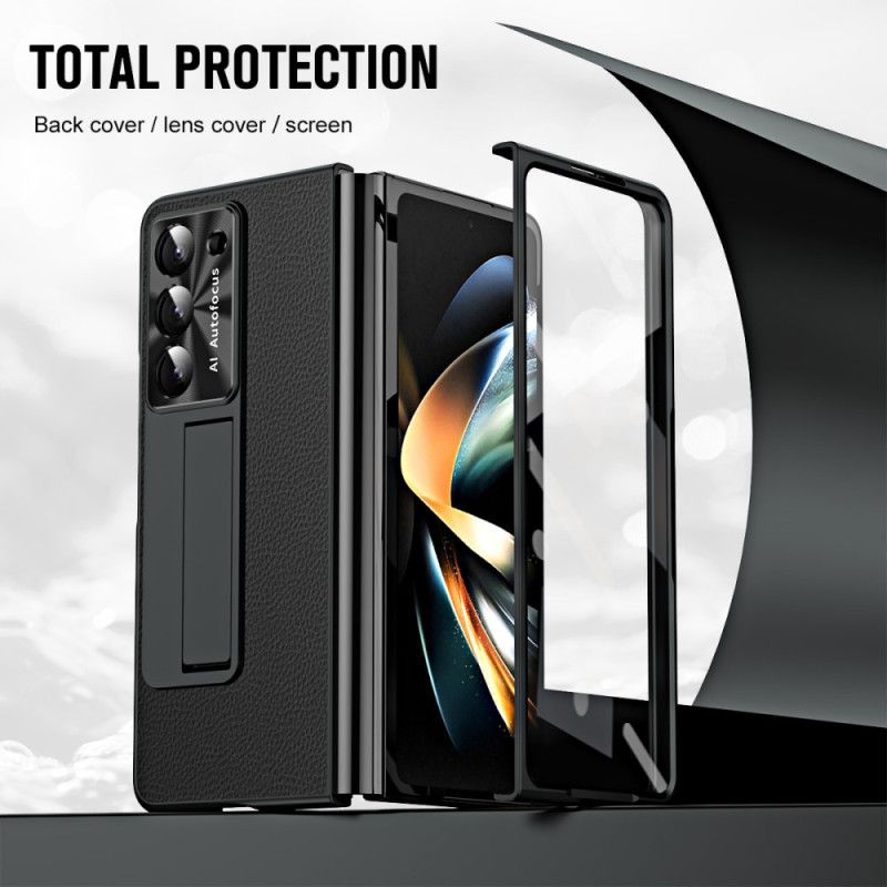 Cover Hoesje Samsung Galaxy Z Fold 5 Telefoonhoesje Litchi Lederen Ondersteuning