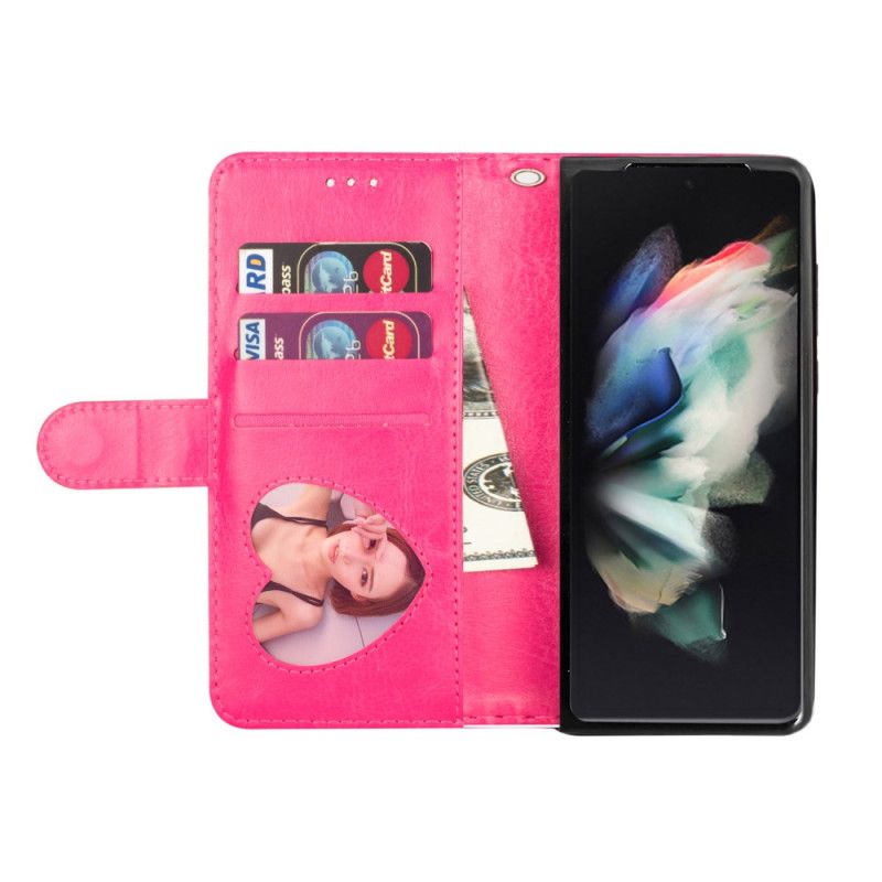 Flip Case Leren Samsung Galaxy Z Fold 5 Glittertasje Met Riempje