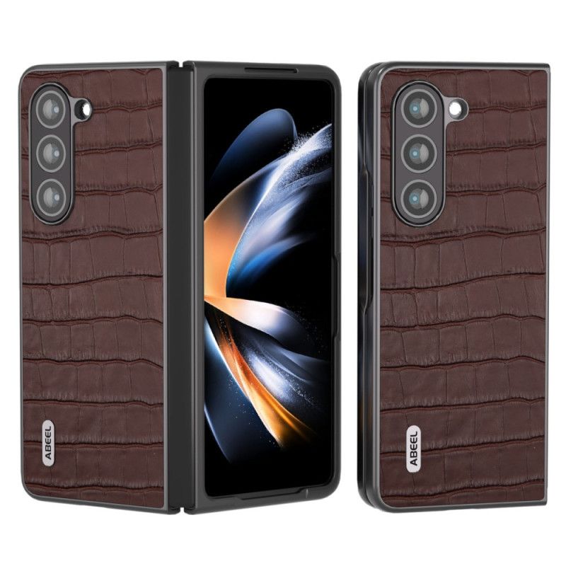 Hoesje Samsung Galaxy Z Fold 5 Echt Leer Krokodillenontwerp Bescherming Hoesje