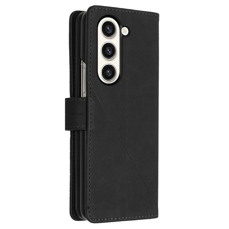 Leren Hoesje Samsung Galaxy Z Fold 5 Driehoekenpatroon Met Schouderband Bescherming Hoesje