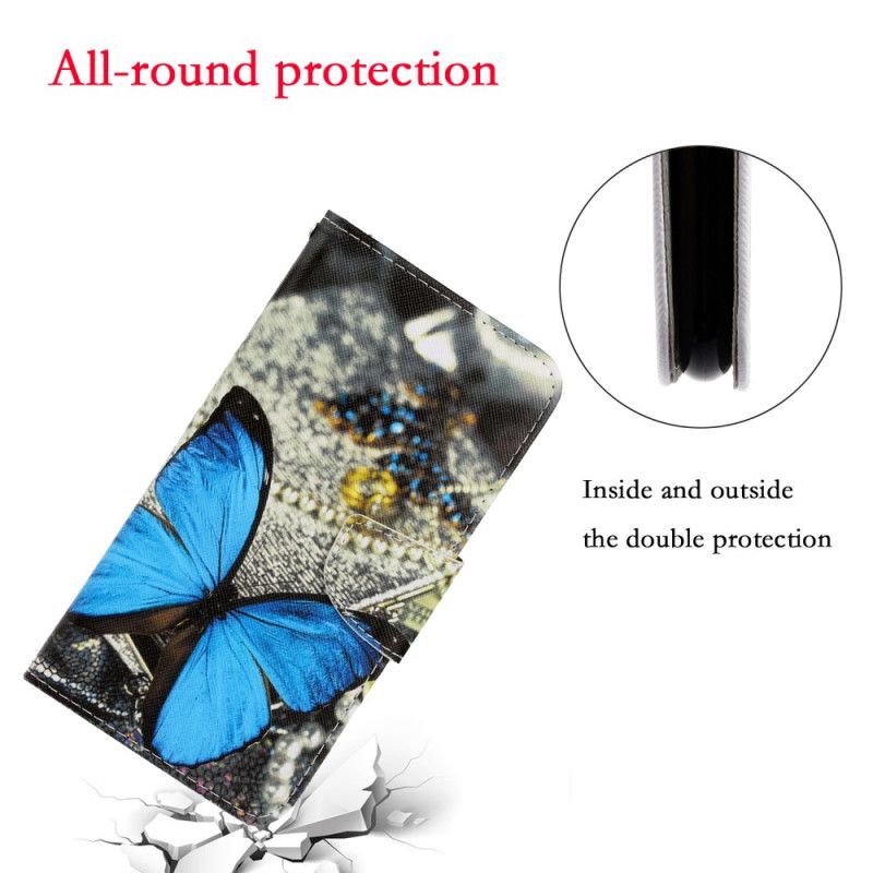 Bescherming Hoesje Honor 9A Goud Donkerblauw Vlindervariaties Met String