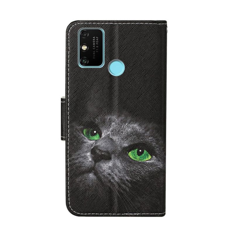 Cover Folio-hoesje Honor 9A Telefoonhoesje Groene Ogen Van Zwarte Kat