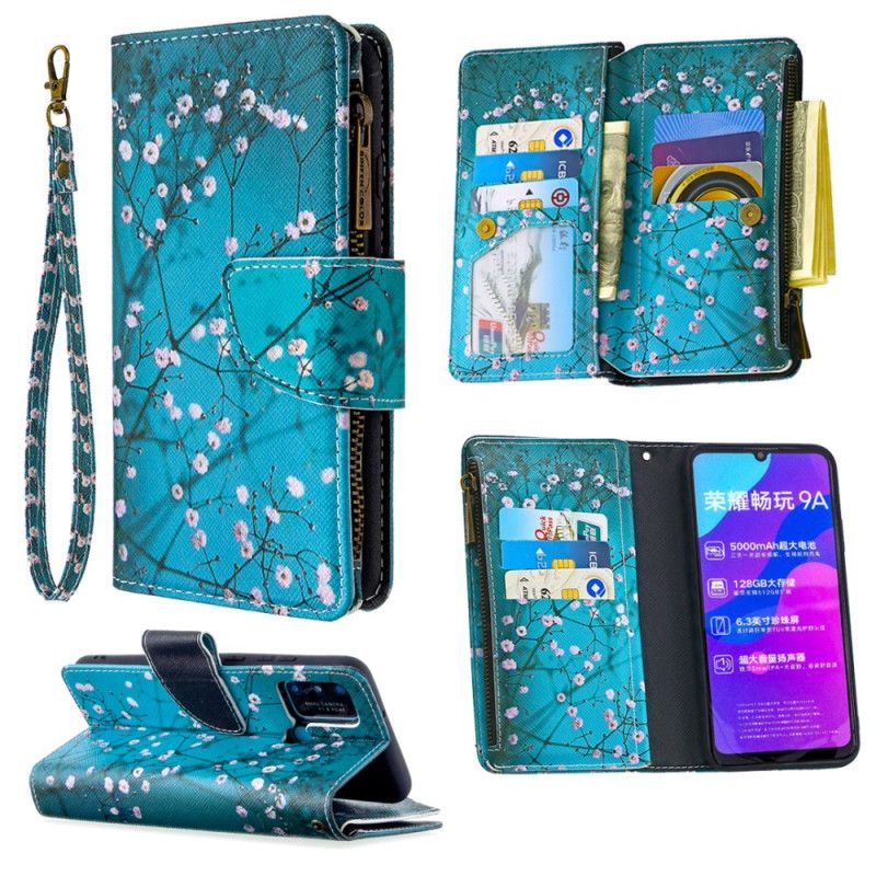 Leren Hoesje Honor 9A Lichtblauw Wit Telefoonhoesje Boomzak Met Ritssluiting