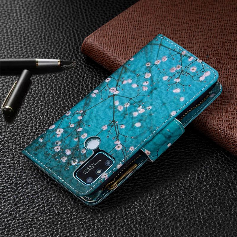 Leren Hoesje Honor 9A Lichtblauw Wit Telefoonhoesje Boomzak Met Ritssluiting