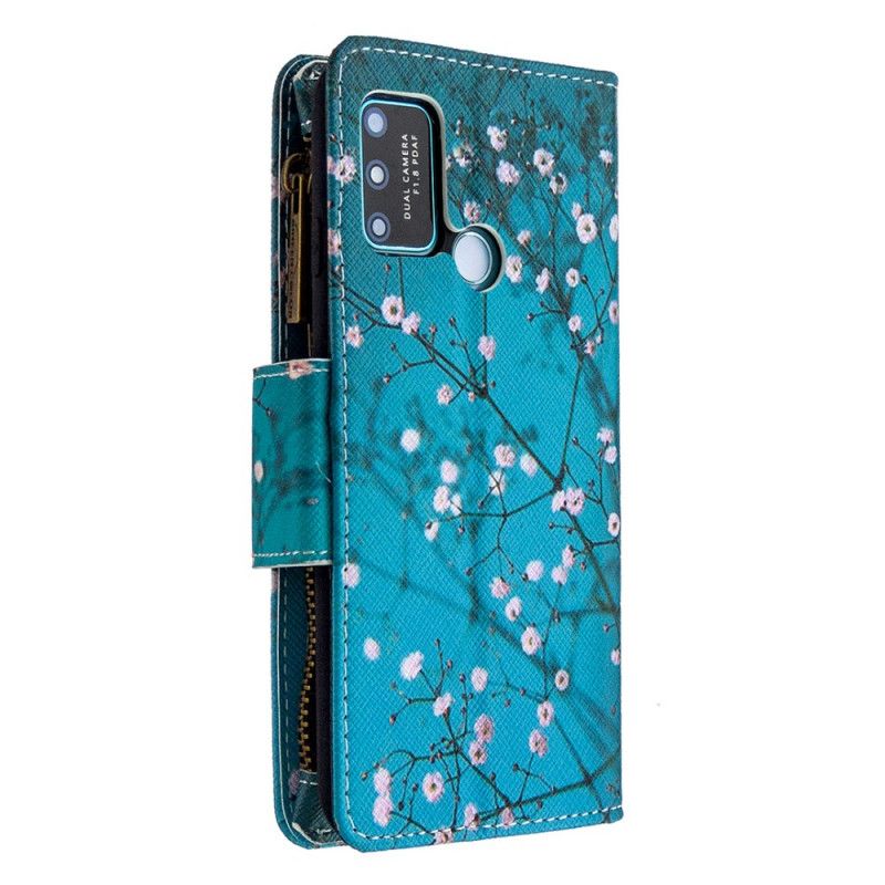 Leren Hoesje Honor 9A Lichtblauw Wit Telefoonhoesje Boomzak Met Ritssluiting