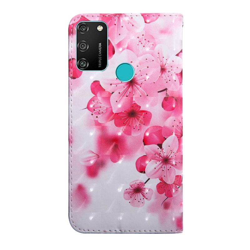 Leren Hoesje Honor 9A Telefoonhoesje Roze Bloemen