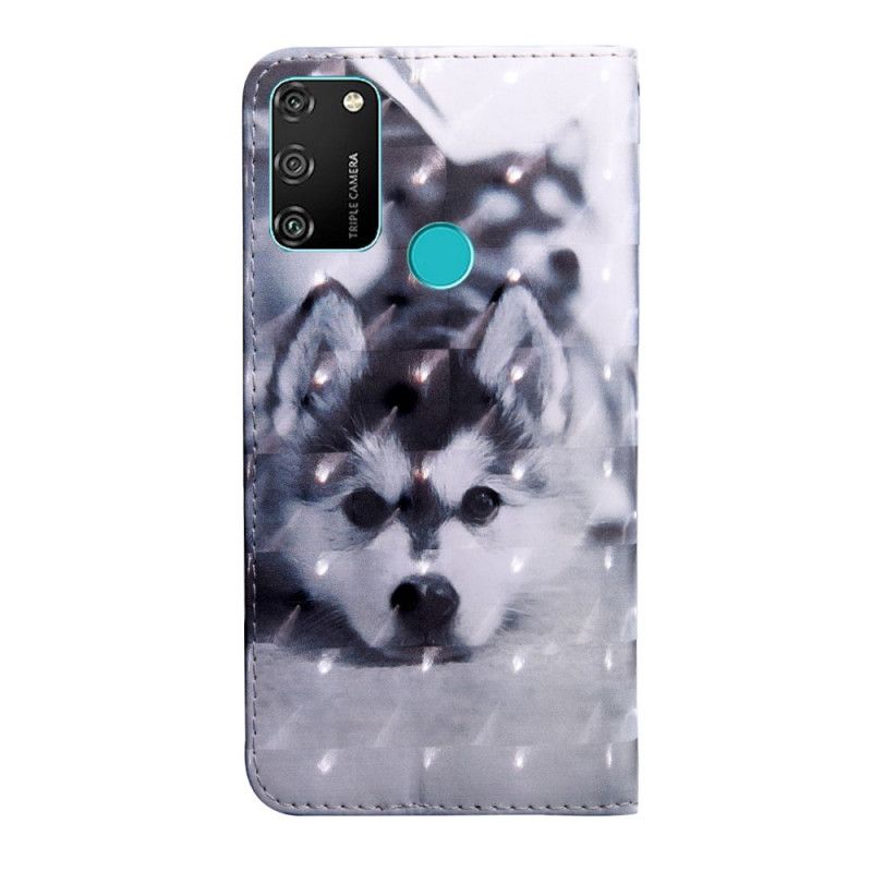 Leren Hoesje Honor 9A Zwart-Witte Hond