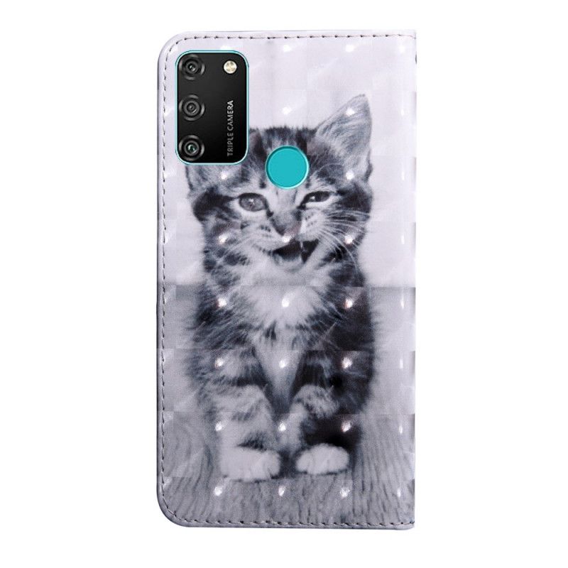 Leren Hoesje voor Honor 9A Zwart-Witte Kat