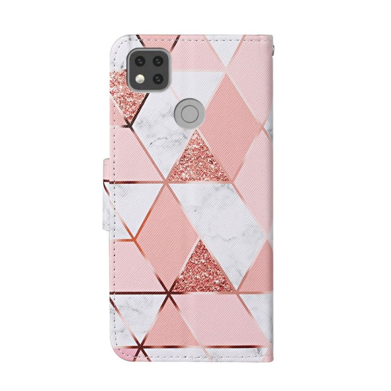 Bescherming Hoesje Xiaomi Redmi 9C Telefoonhoesje Driehoek Van Marmer En Glitter