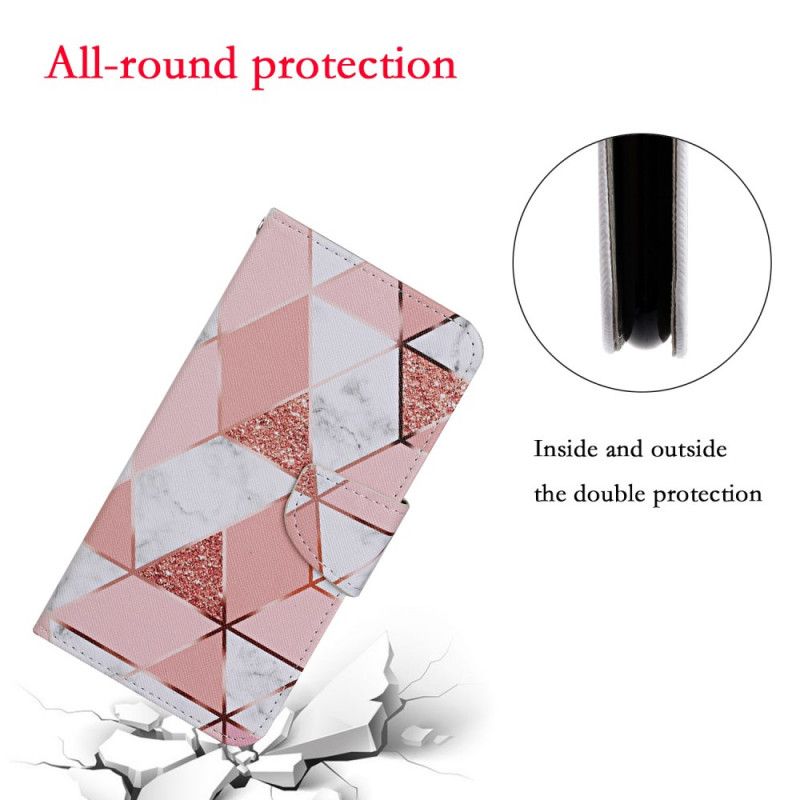 Bescherming Hoesje Xiaomi Redmi 9C Telefoonhoesje Driehoek Van Marmer En Glitter