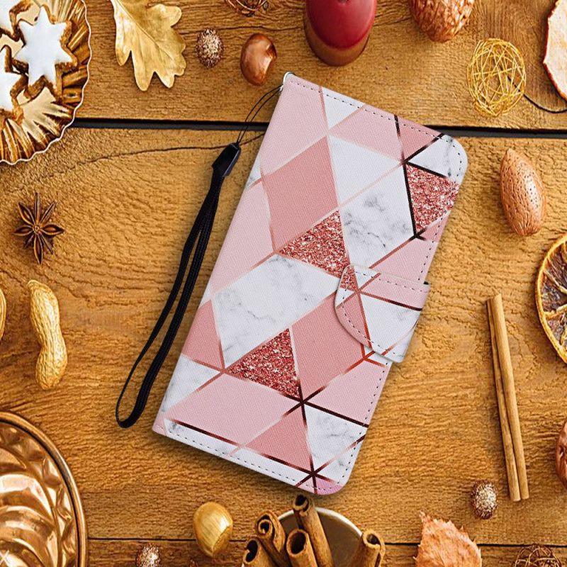 Bescherming Hoesje Xiaomi Redmi 9C Telefoonhoesje Driehoek Van Marmer En Glitter