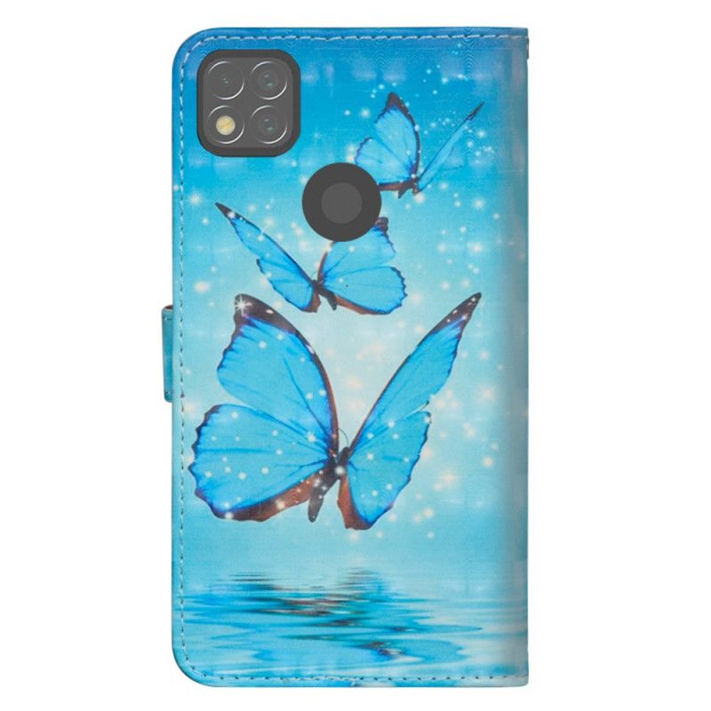 Bescherming Hoesje Xiaomi Redmi 9C Telefoonhoesje Vliegende Blauwe Vlinders