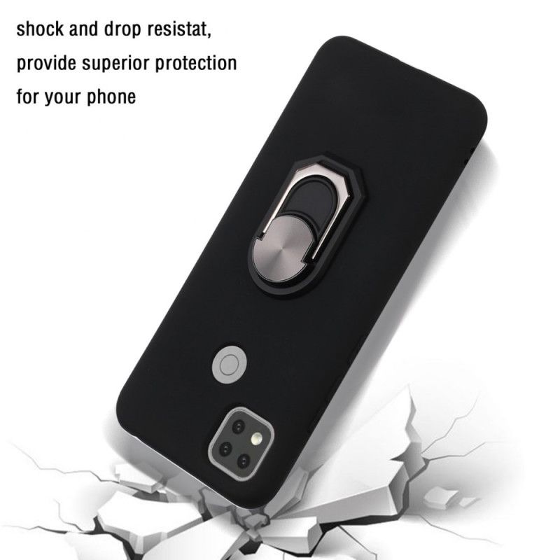 Case Hoesje Xiaomi Redmi 9C Rood Zwart Telefoonhoesje Gemetalliseerde Ringsteun