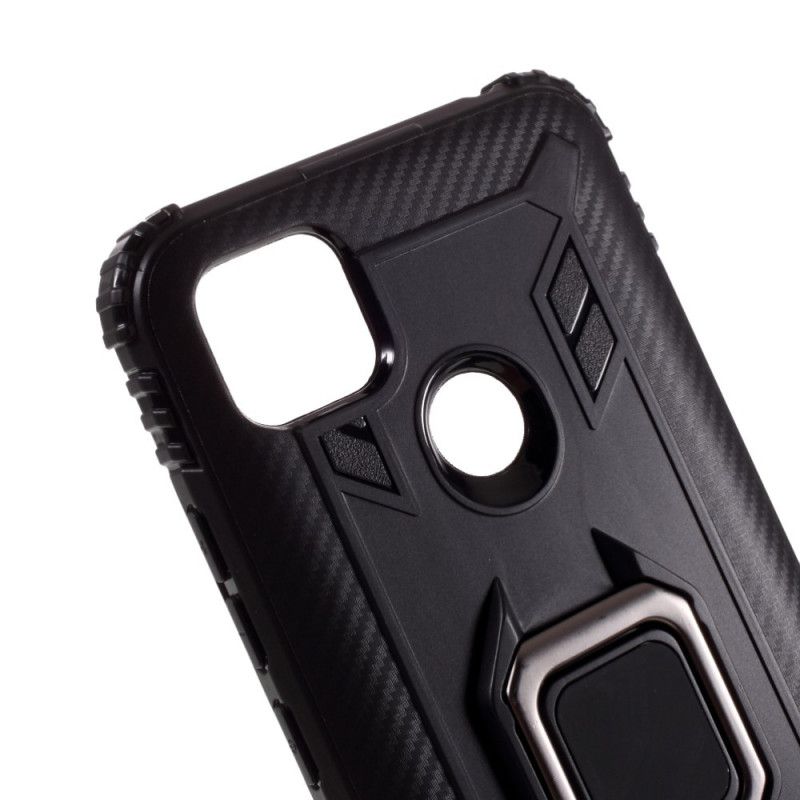 Case Hoesje Xiaomi Redmi 9C Rood Zwart Telefoonhoesje Ring In Koolstofvezelstijl