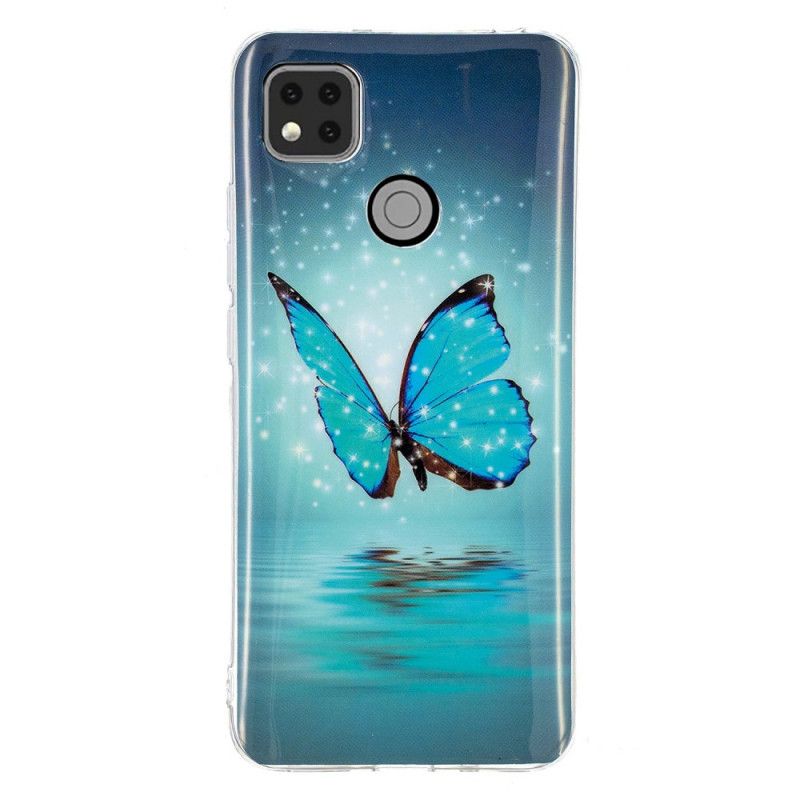 Case Hoesje Xiaomi Redmi 9C Telefoonhoesje Fluorescerende Blauwe Vlinder