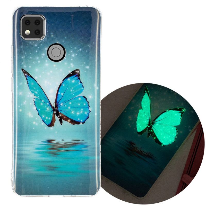 Case Hoesje Xiaomi Redmi 9C Telefoonhoesje Fluorescerende Blauwe Vlinder