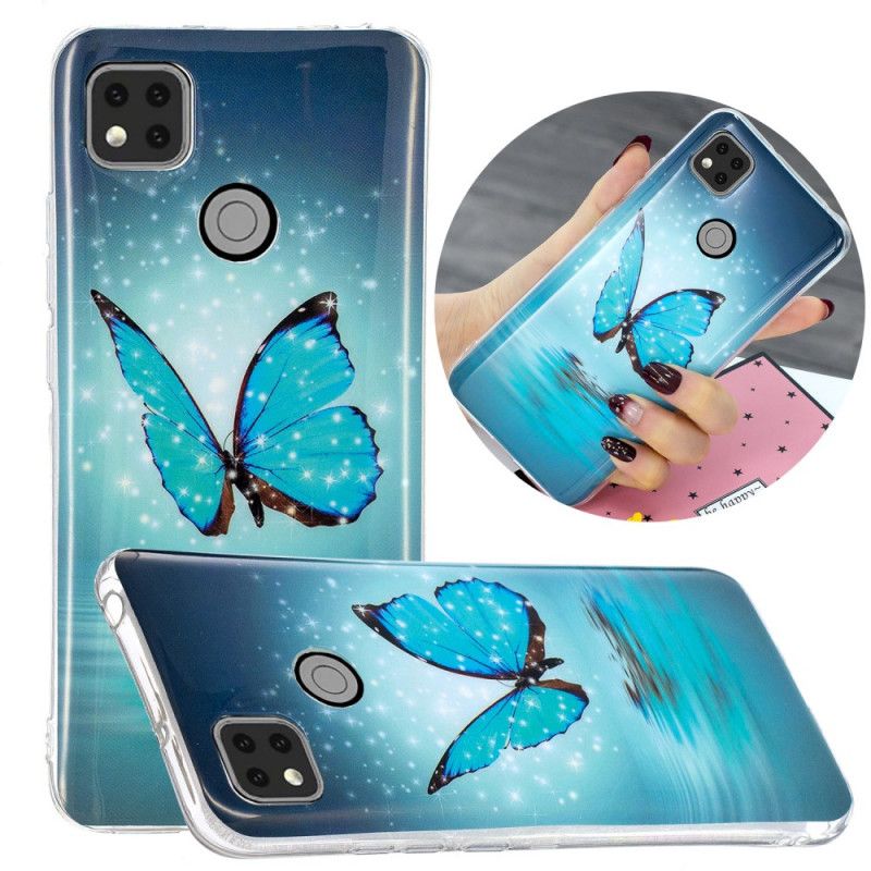 Case Hoesje Xiaomi Redmi 9C Telefoonhoesje Fluorescerende Blauwe Vlinder