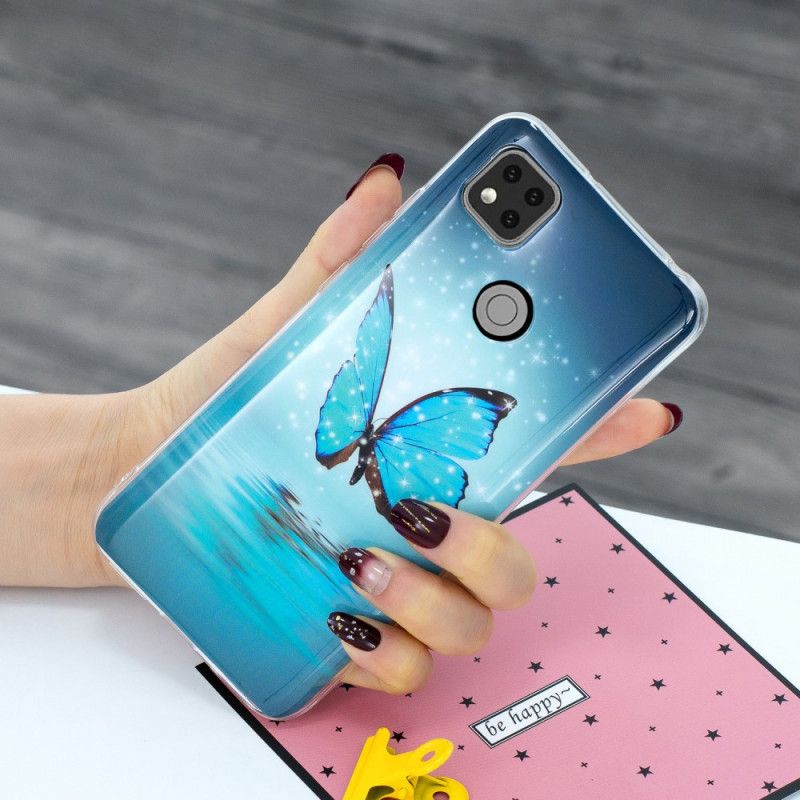 Case Hoesje Xiaomi Redmi 9C Telefoonhoesje Fluorescerende Blauwe Vlinder