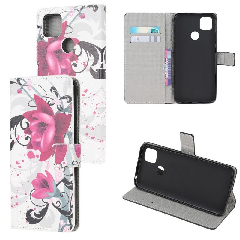 Flip Case Leren Xiaomi Redmi 9C Roze Magenta Tropische Bloemen