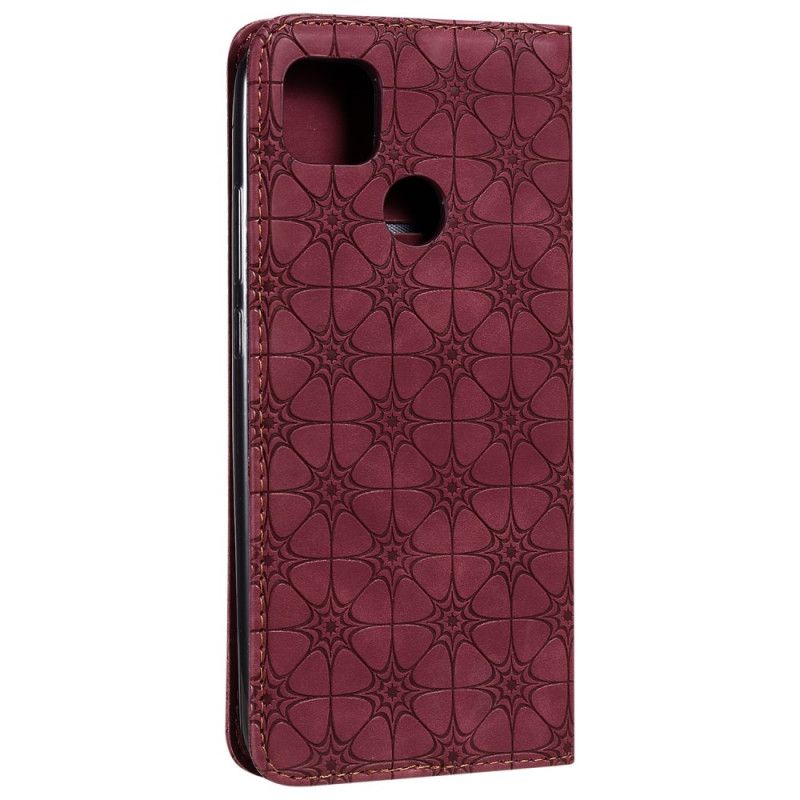 Folio-hoesje voor Xiaomi Redmi 9C Groen Rood Barokke Bloemen