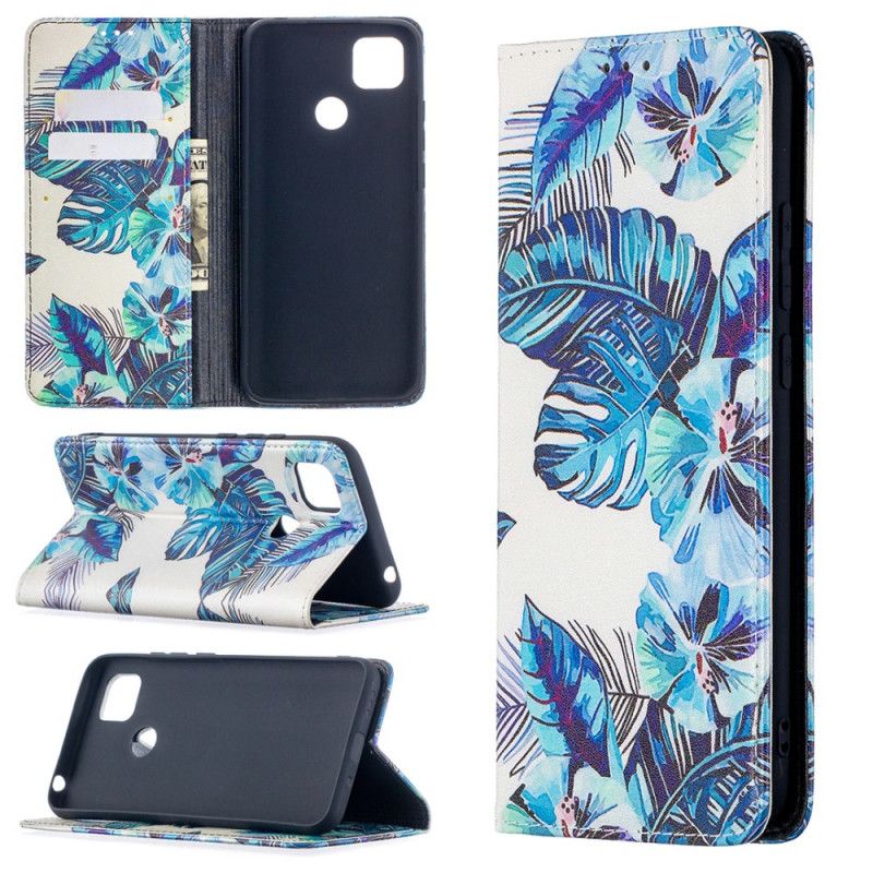 Folio-hoesje Xiaomi Redmi 9C Donkerblauw Groen Telefoonhoesje Bladeren