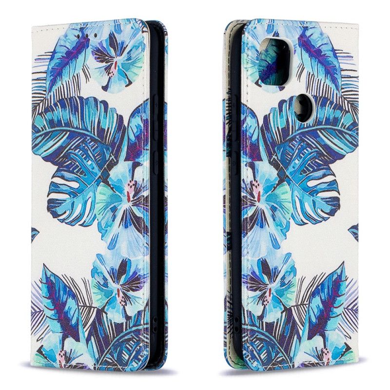 Folio-hoesje Xiaomi Redmi 9C Donkerblauw Groen Telefoonhoesje Bladeren