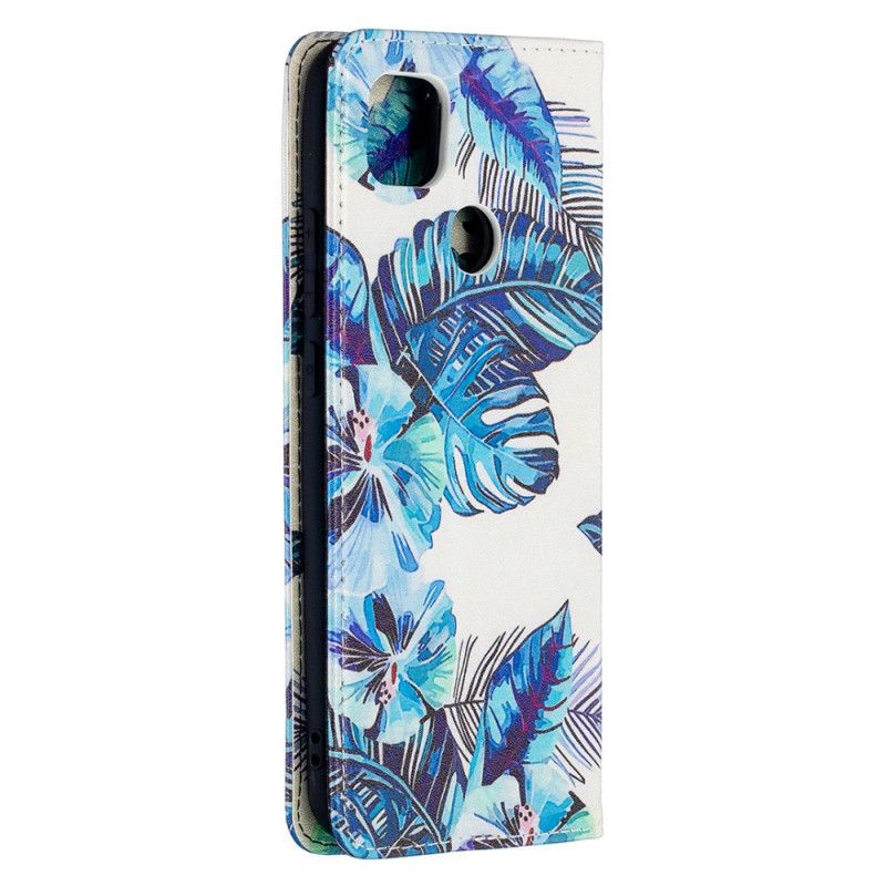 Folio-hoesje Xiaomi Redmi 9C Donkerblauw Groen Telefoonhoesje Bladeren